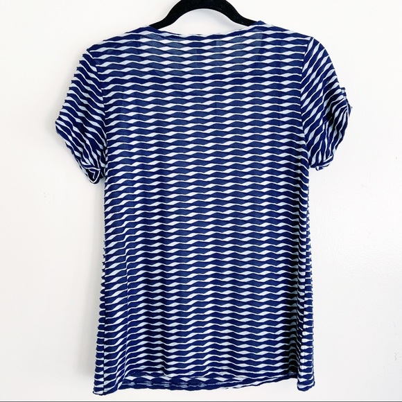 Dana Buchman Blouse Navy Blue White Design S - Picture 2 of 8